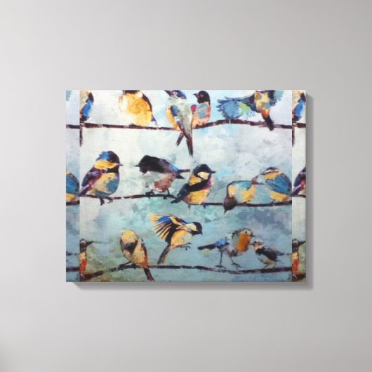 Vogels op Wire Canvas Print (Voorkant)