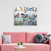 Vogels op Wire Canvas Print (Insitu (Woonkamer))