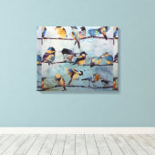 Vogels op Wire Canvas Print (Insitu (Houten vloer))