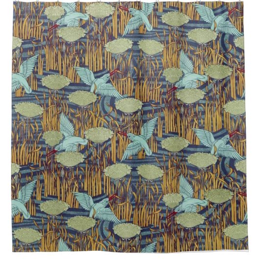 Vogels over de plas Art Nouveau Douchegordijn (Voorkant)