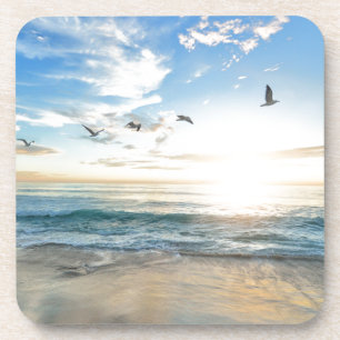 vogels over het strand bier onderzetter
