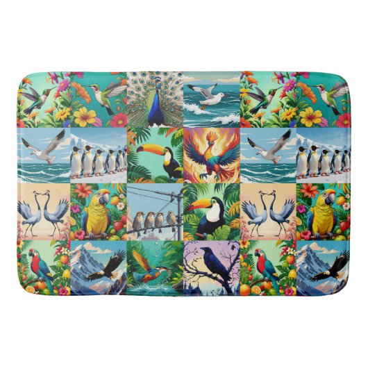 Vogels Patchwork Patroon Badmat (Voorkant)