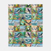 Vogels Patchwork Patroon Fleece Deken (Voorkant)