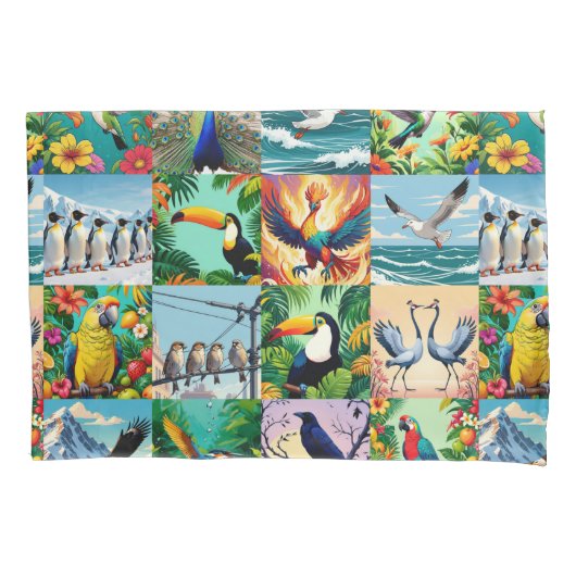 Vogels Patchwork Patroon Kussensloop (Voorkant)