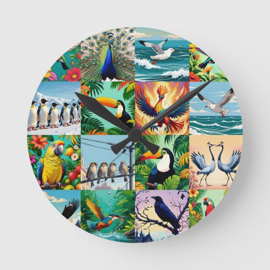 Vogels Patchwork Patroon Ronde Klok (Voorkant)