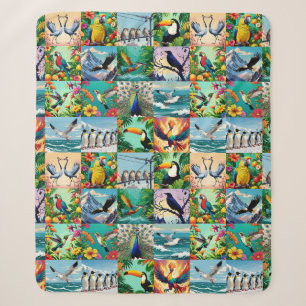 Vogels Patchwork Patroon Sherpa Deken