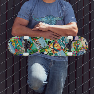 Vogels Patchwork Patroon Skateboard