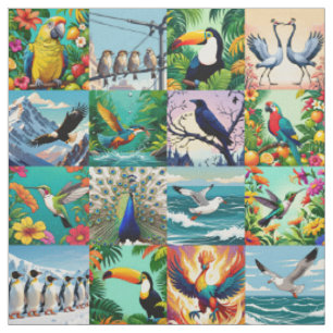 Vogels Patchwork Patroon  Stof
