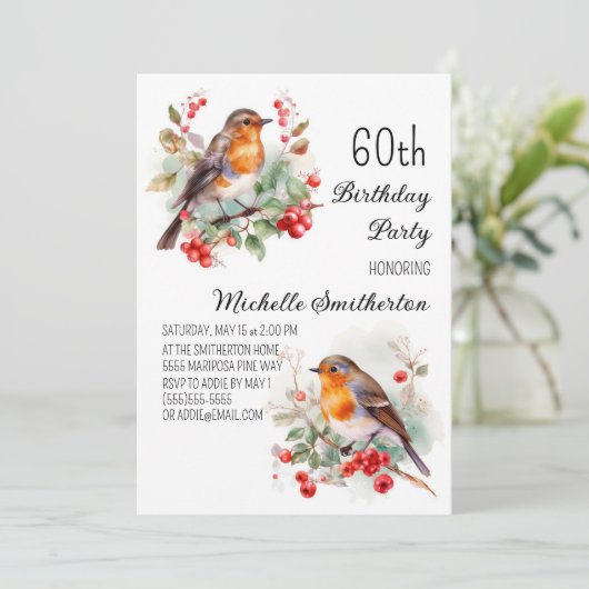 Vogels Robin Roodborst 60e Verjaardag Kaart (Staand voorkant)