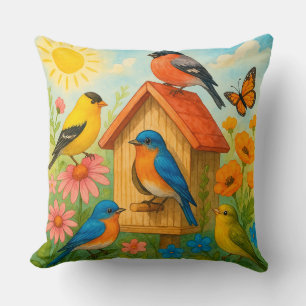 🌿 Vogels Rondom Vogelnestje Cadeau voor Natuurlie Kussen