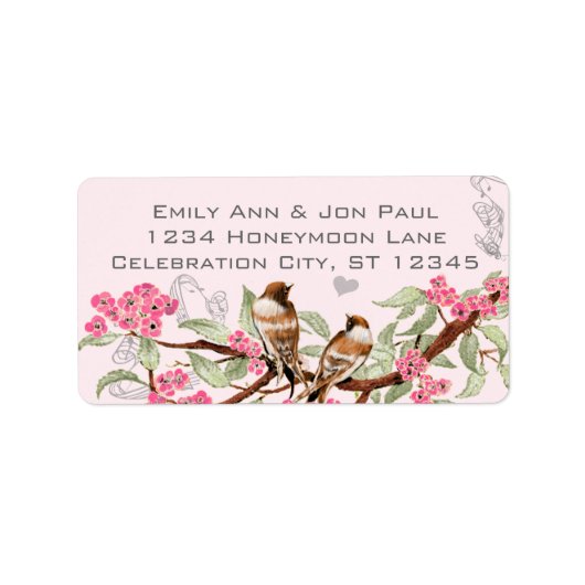 Vogels Roze Kersenbloesem RSVP Labels (Voorkant)