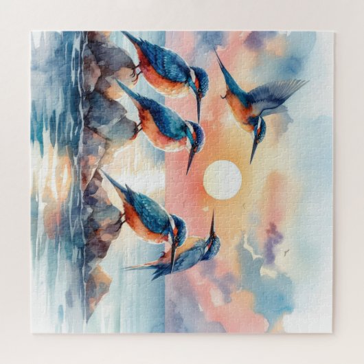 Vogels rusten op stenen in een rustig zee legpuzzel (Horizontaal)