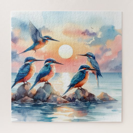 Vogels rusten op stenen in een rustig zee legpuzzel (Verticaal)
