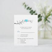 Vogels Silhouettes Wedding RSVP-kaarten - Turquois RSVP Kaartje (Staand voorkant)