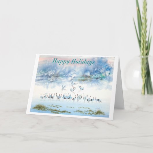 VOGELS VAN GELUK, JAPANSE KRAAN FEESTDAGEN KAART (Voorkant)
