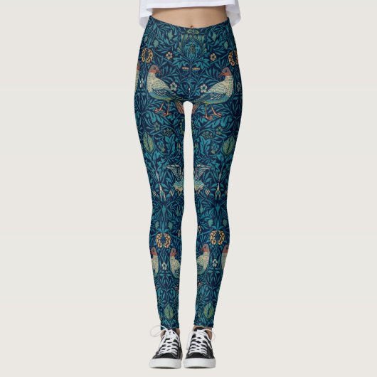 "Vogels" van William Morris Blue Pattern Leggings (Voorkant)