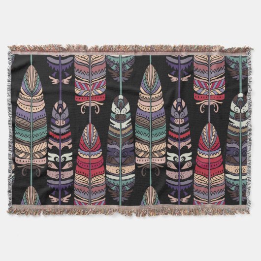 Vogels Veren Tribal Art Naadloos Deken (Voorkant)