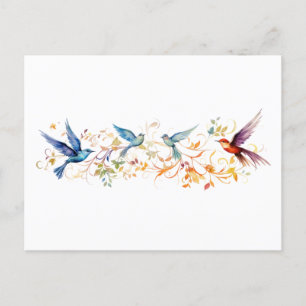 Vogels vliegen grafisch patroon briefkaart