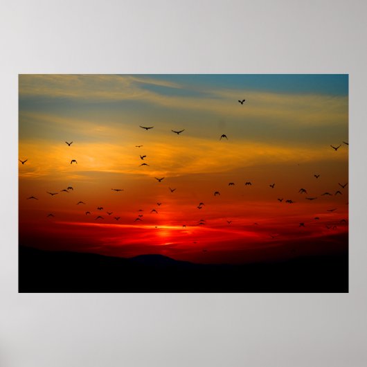 Vogels vliegen naar zonsondergang, extra groot Pos Poster (Voorkant)