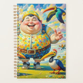 Vogels vliegen rond een vrolijk man planner (Voorkant)