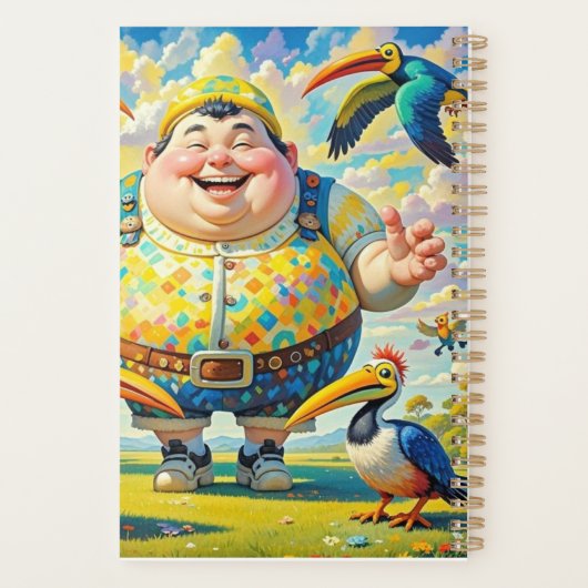 Vogels vliegen rond een vrolijk man planner (Achterkant)