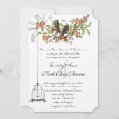  Vogels Vogelkooi Perzik Koraal Bloeit Bruiloft Kaart (Voorkant)