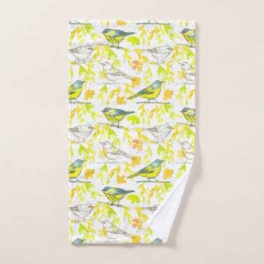 Vogels Waterverf bladeren geel Bad Handdoek (Handdoek)