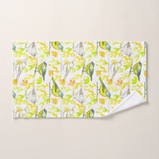 Vogels Waterverf bladeren geel Bad Handdoek (Handdoek)