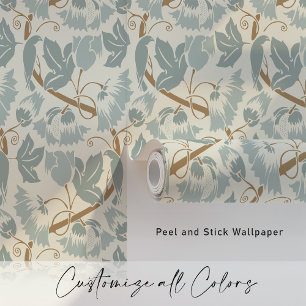  Vogels & Wijnstokken Blauw Taupe Behang