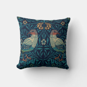 Vogels William Morris. Blauw dierlijk  patroon Kussen