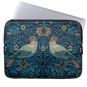 Vogels William Morris. Blauw dierlijk patroon Laptop Sleeve