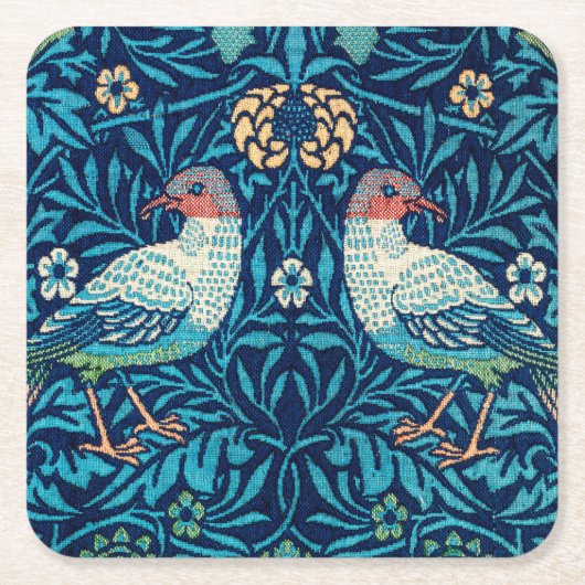 Vogels, William Morris Vierkante Kartonnen Onderzetter (Voorkant)