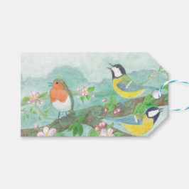 Vogels zingen op een bloeiende boomtak cadeaulabel