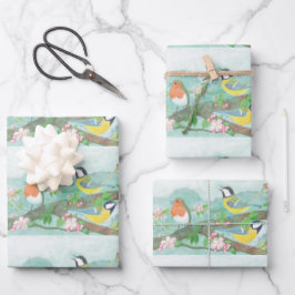 Vogels zingen op een bloeiende boomtak inpakpapier vel