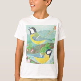 Vogels zingen op een bloeiende boomtak t-shirt