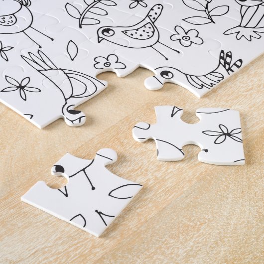Vogels zwart en wit, kleur uw eigen whimsical legpuzzel (Zijkant)
