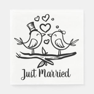 Vogels Zwart Wit Huwelijk Lovebirds Net Getrouwd Servet