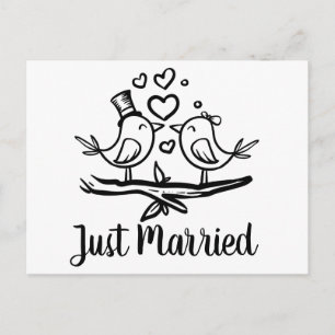 Vogels Zwart Wit Lovebirds Just Married Wedding Aankondigingskaart
