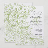 Vogels Zwirls#27 Wedding Invitation Green Hydrange Kaart (Voorkant / Achterkant)