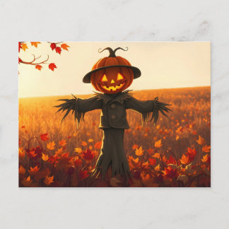 Vogelscheuche mit Kürbiskopf im Herbst Briefkaart