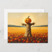 Vogelscheuche mit Kürbiskopf im Herbst Laub Briefkaart (Voorkant / Achterkant)