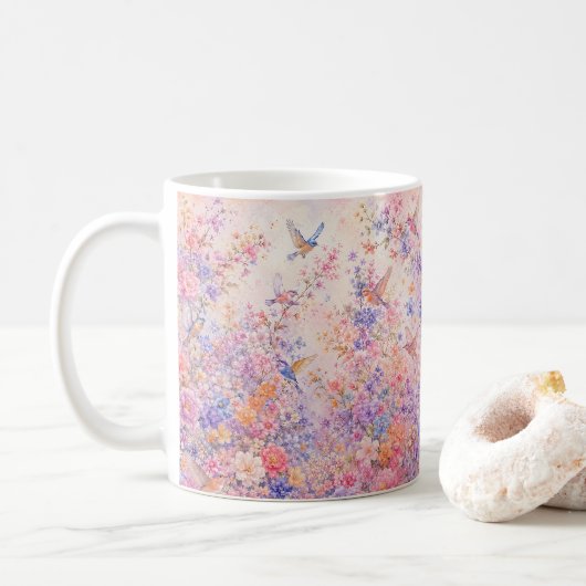 Vogelsgezang Tussen Bloesems Koffiemok (Met donut)
