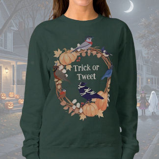 Vogelspotter Halloween Trick or Tweet Groen Trui