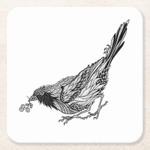 VogelTattoo Vierkante Kartonnen Onderzetter
