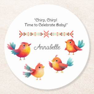 Vogelthema Baby shower Schattigee Waterverf Ronde Kartonnen Onderzetter