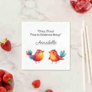 Vogelthema Baby shower Schattigee Waterverf Servet