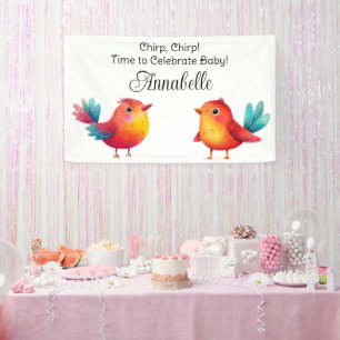 Vogelthema Baby shower Schattigee Waterverf Spandoek