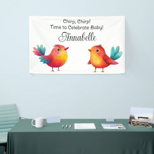 Vogelthema Baby shower Schattigee Waterverf Spandoek (Beurs)