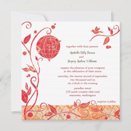 Vogelthema Geraffineerd Boho Wedding Kaart (Voorkant)