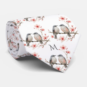 Vogelthema op takken Monogram Waterverf Stropdas